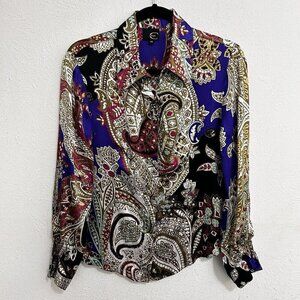 Roberto Just Cavalli VTG Floral  Elegant Vibrant Silk Blouse Shirt Rare 46 (10)